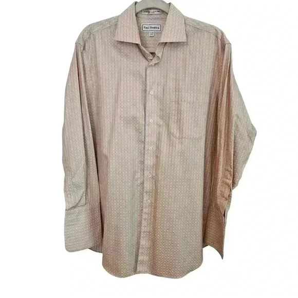 Paul Frederick Non-Iron Two Ply Cotton Shirt 15.5-32 Peachy Teal Pin Striped - Picture 1 of 9